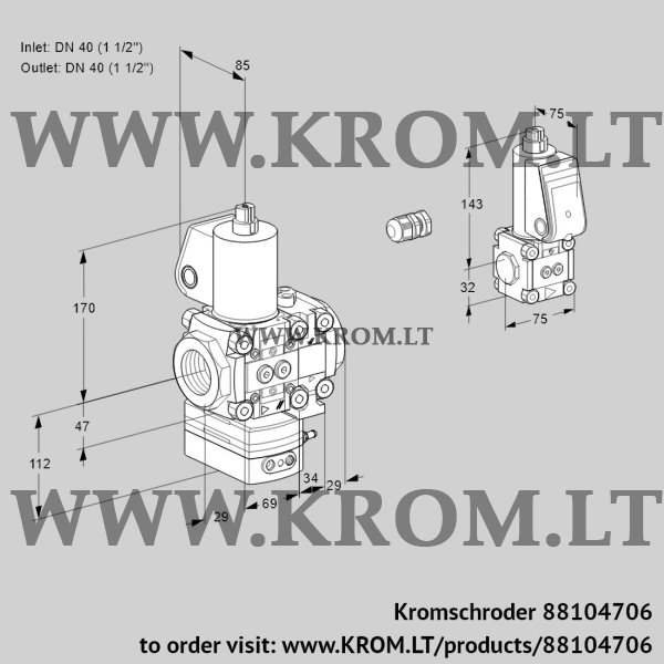 Kromschroder VAH 2E40R/40R05HEVWL/BS/PP, 88104706 flow rate regulator, 88104706