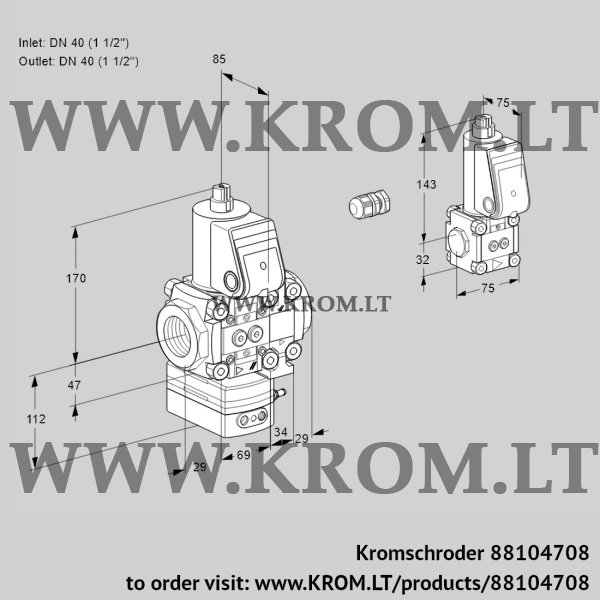 Kromschroder VAH 2E40R/40R05HEVWR/PP/BS, 88104708 flow rate regulator, 88104708