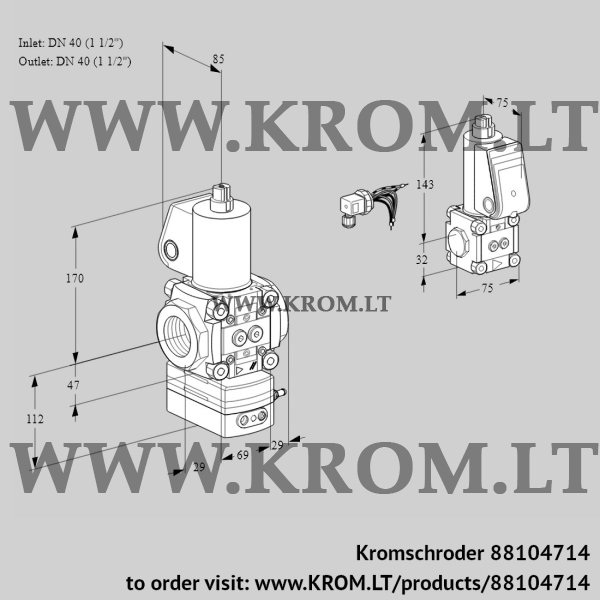 Kromschroder VAH 2E40R/40R05HEQL/ZS/MM, 88104714 flow rate regulator, 88104714