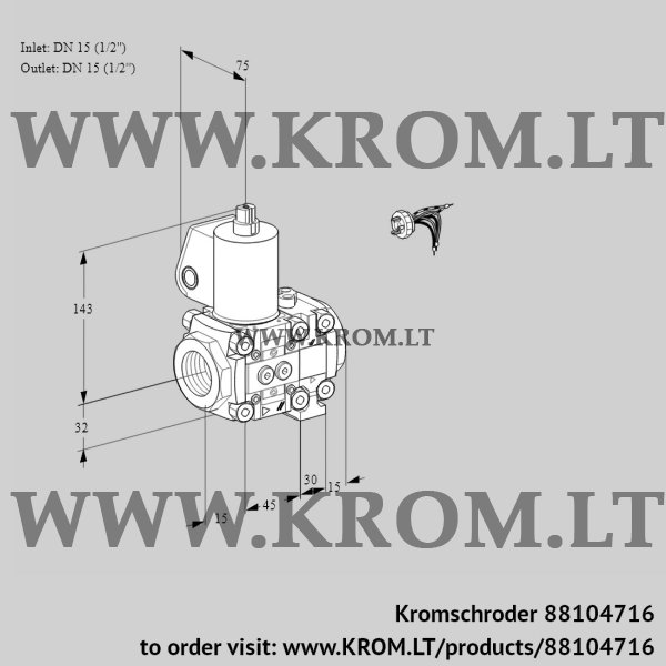 Kromschroder VAS 1E15R/15R05NVWL/PP/PP, 88104716 gas solenoid valve, 88104716