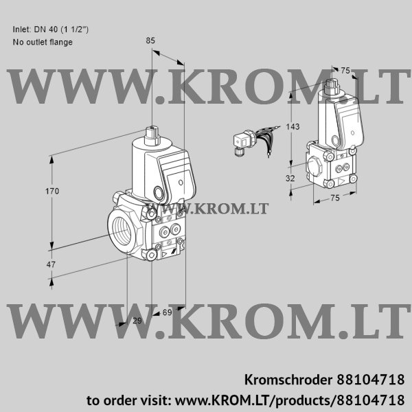 Kromschroder VAS 2E40R/--05NWR/PP/BS, 88104718 gas solenoid valve, 88104718