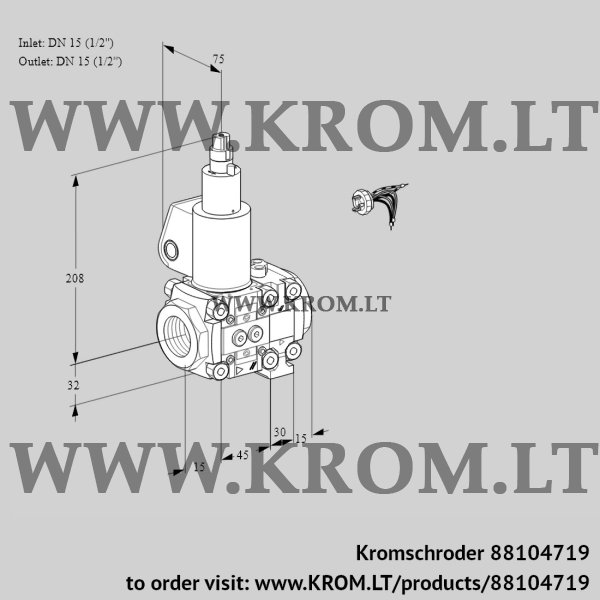 Kromschroder VAS 1E15R/15R05LVWL/PP/PP, 88104719 gas solenoid valve, 88104719