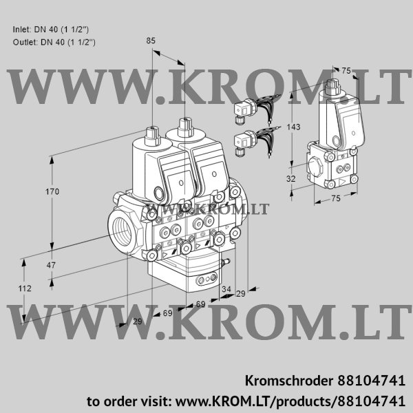 Kromschroder VCH 2E40R/40R05NHEVWR6/PPPP/PPZS, 88104741 flow rate regulator, 88104741