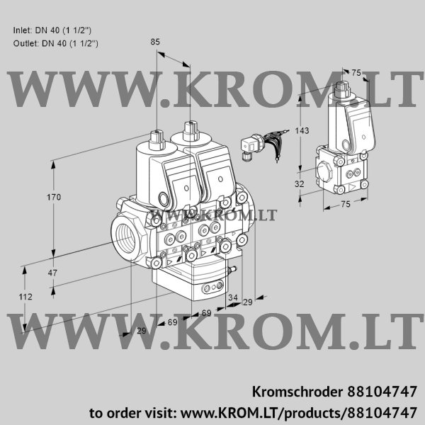 Kromschroder VCH 2E40R/40R05NHEVWR/PPPP/PPZS, 88104747 flow rate regulator, 88104747