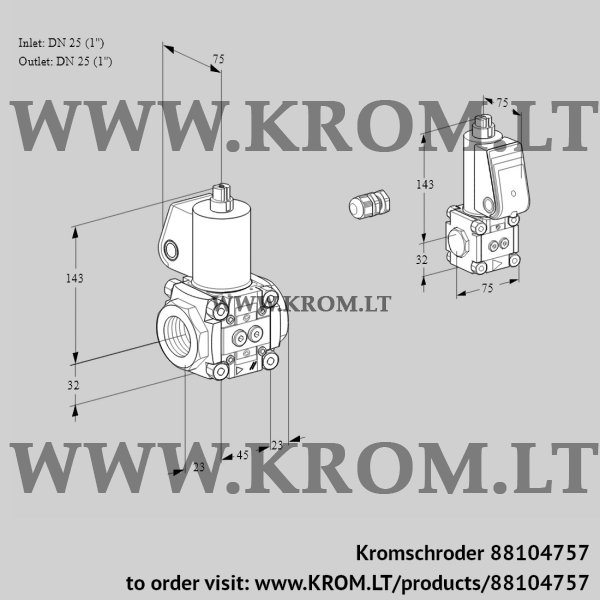 Kromschroder VAS 1E25R/25R05NWL/BS/PP, 88104757 gas solenoid valve, 88104757