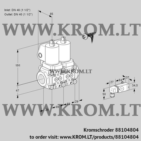 Kromschroder VCS 2E40R/40R05NNKGL/PPPP/2-PP, 88104804 double solenoid valve, 88104804