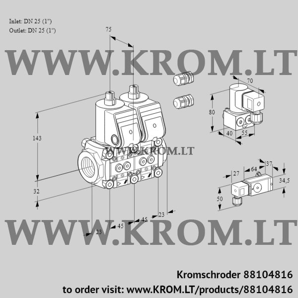 Kromschroder VCS 1E25R/25R05NNWR3/PP-1/PPBY, 88104816 double solenoid valve, 88104816