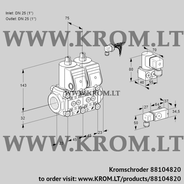 Kromschroder VCS 1E25R/25R05NNWR/2-PP/BYPP, 88104820 double solenoid valve, 88104820