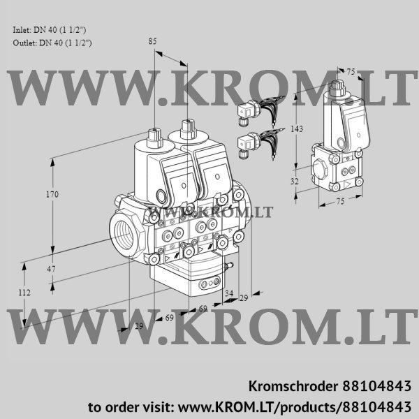 Kromschroder VCH 2E40R/40R05NHEVWR6/PPPP/PPZS, 88104843 flow rate regulator, 88104843