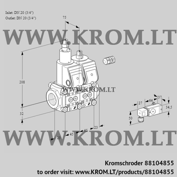 Kromschroder VCS 1E20R/20R05LNWR/2-PP/MMMM, 88104855 double solenoid valve, 88104855