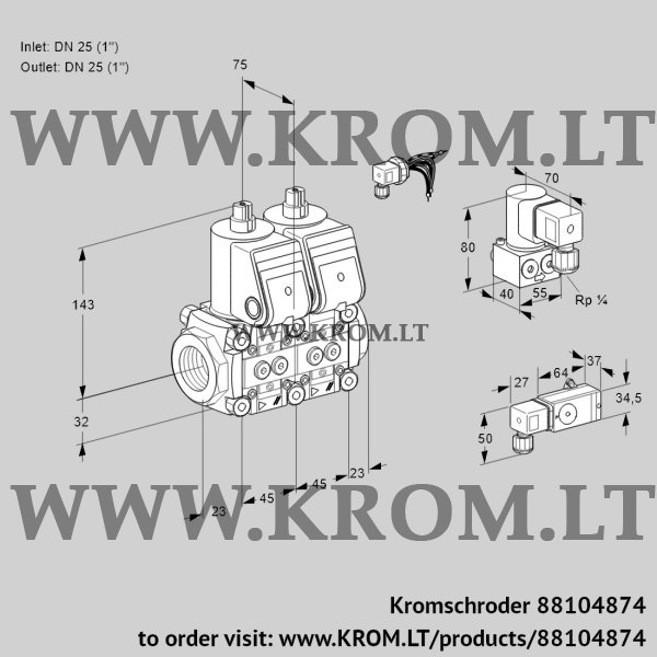 Kromschroder VCS 1E25R/25R05NNWR/2-PP/ZYPP, 88104874 double solenoid valve, 88104874