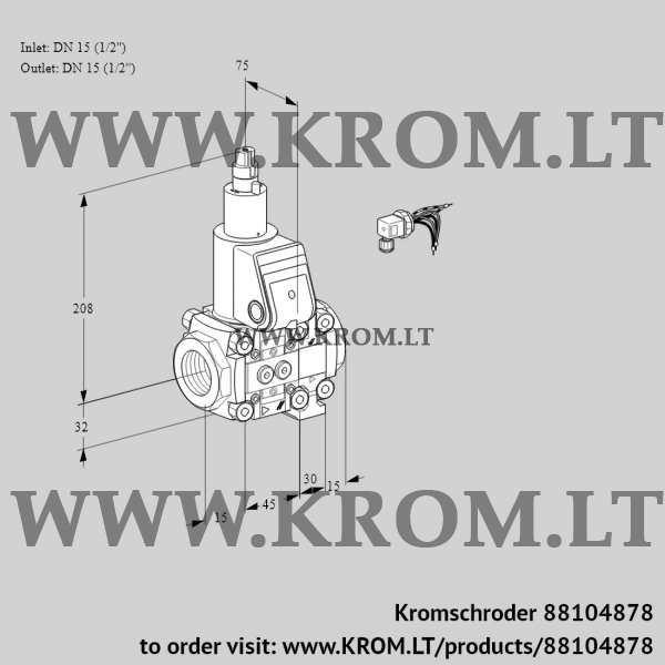 Kromschroder VAS 1E15R/15R05LVWR/PP/PP, 88104878 gas solenoid valve, 88104878