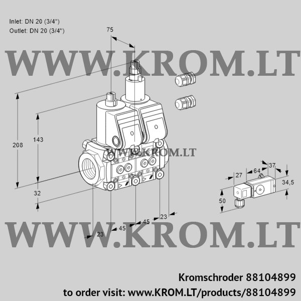 Kromschroder VCS 1E20R/20R05NLQR3/PPPP/1--2, 88104899 double solenoid valve, 88104899