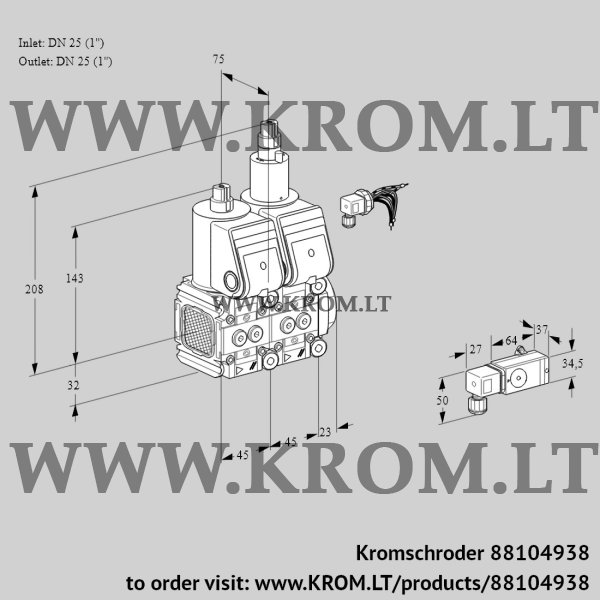 Kromschroder VCS 1E25R/25R05FNLWR/2--2/PPPP, 88104938 double solenoid valve, 88104938