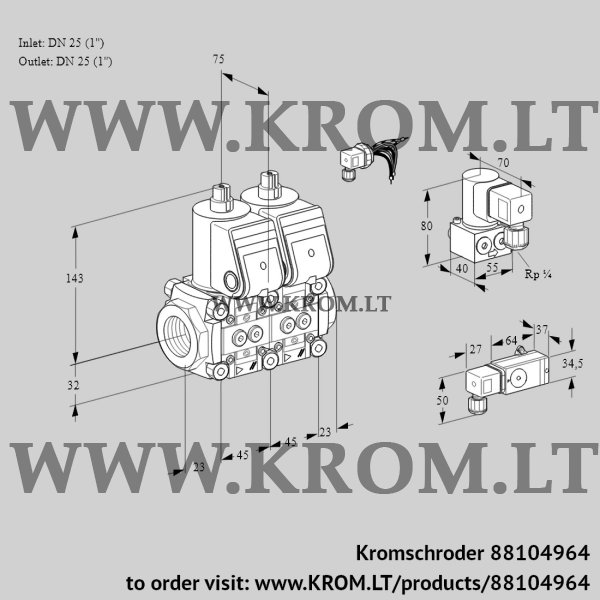 Kromschroder VCS 1E25R/25R05NNWR/2-PP/PPZY, 88104964 double solenoid valve, 88104964