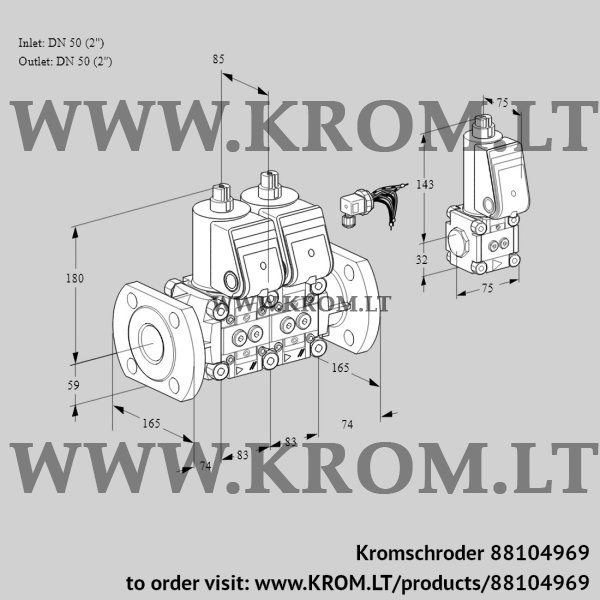 Kromschroder VCS 3E50F/50F05NNWR3/PPPP/PPZS, 88104969 double solenoid valve, 88104969