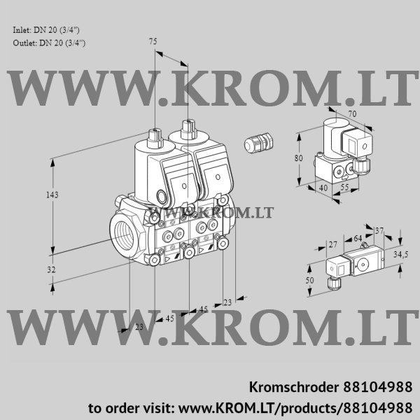 Kromschroder VCS 1E20R/20R05NNWR/PP-2/PPBY, 88104988 double solenoid valve, 88104988