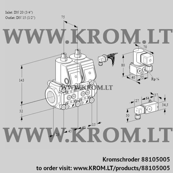 Kromschroder VCS 1E20R/15R05NNWR/-3PP/PPZY, 88105005 double solenoid valve, 88105005