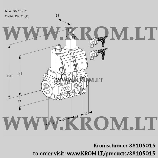 Kromschroder VCS 2E25R/25R05NLWGR8/PPPP/PPPP, 88105015 double solenoid valve, 88105015