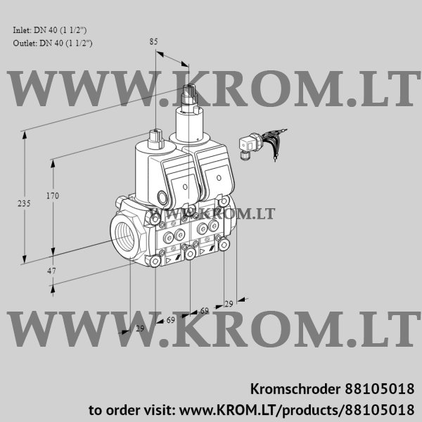 Kromschroder VCS 2E40R/40R05NLWR8/PPPP/PPPP, 88105018 double solenoid valve, 88105018