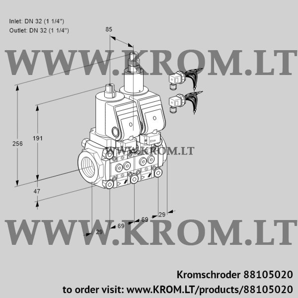 Kromschroder VCS 2E32R/32R05NLWGR8/PPPP/PPPP, 88105020 double solenoid valve, 88105020