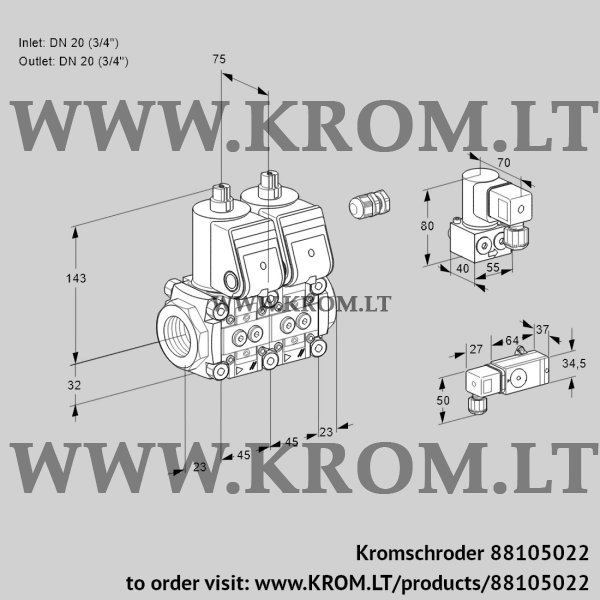 Kromschroder VCS 1E20R/20R05NNWR/PP-2/PPBY, 88105022 double solenoid valve, 88105022