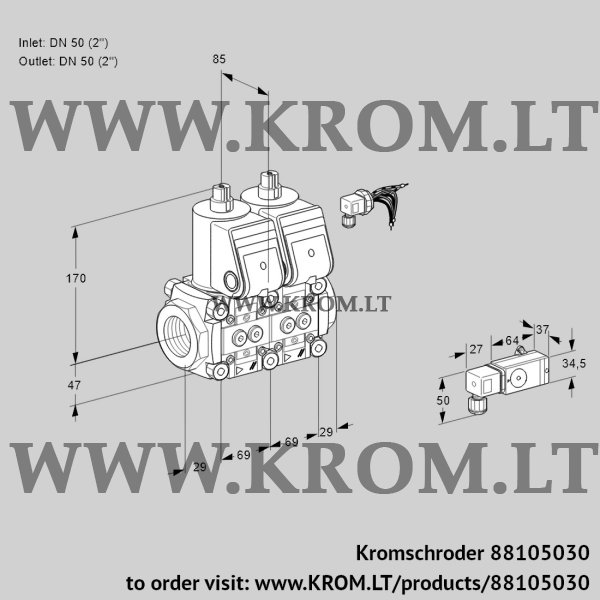 Kromschroder VCS 2E50R/50R05NNWR/2--3/PPPP, 88105030 double solenoid valve, 88105030