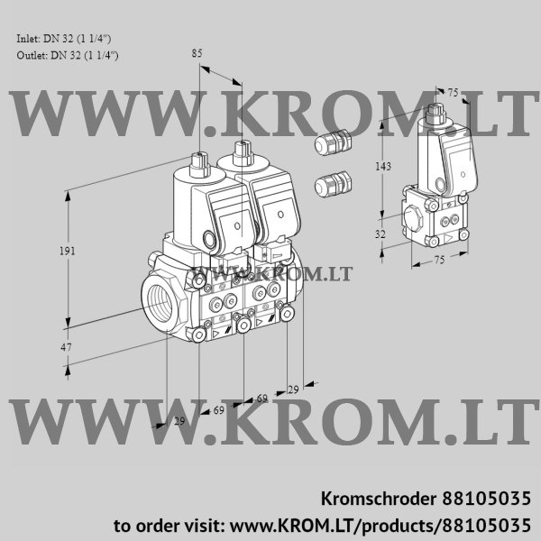 Kromschroder VCS 2E32R/32R05NNWGR3/PPPP/BSPP, 88105035 double solenoid valve, 88105035