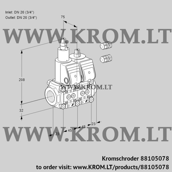 Kromschroder VCS 1E20R/20R05LNWR3/PPPP/PPPP, 88105078 double solenoid valve, 88105078