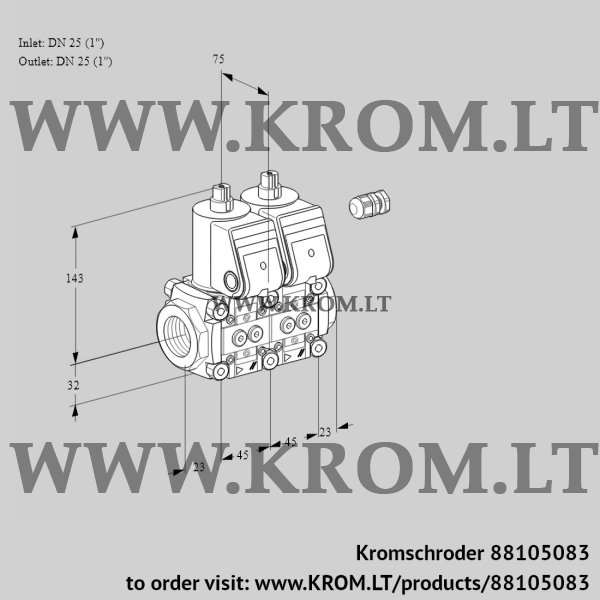 Kromschroder VCS 1E25R/25R05NNWR3/PPPP/PPPP, 88105083 double solenoid valve, 88105083