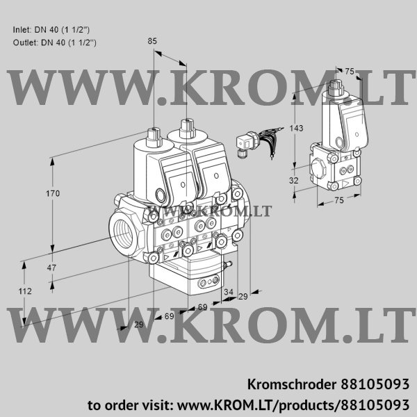 Kromschroder VCH 2E40R/40R05NHEVQR/PPPP/PPZS, 88105093 flow rate regulator, 88105093