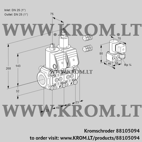 Kromschroder VCS 1E25R/25R05NLWR3/PPPP/PPZY, 88105094 double solenoid valve, 88105094