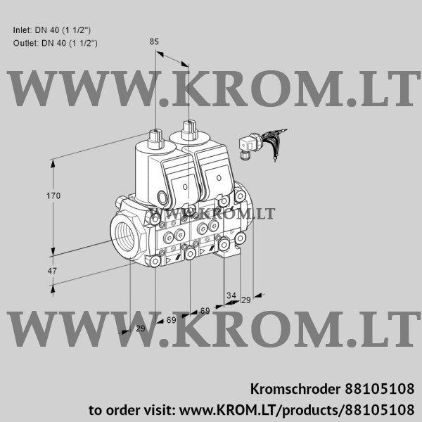 Kromschroder VCS 2E40R/40R05NNVWR3/PPPP/PPPP, 88105108 double solenoid valve, 88105108