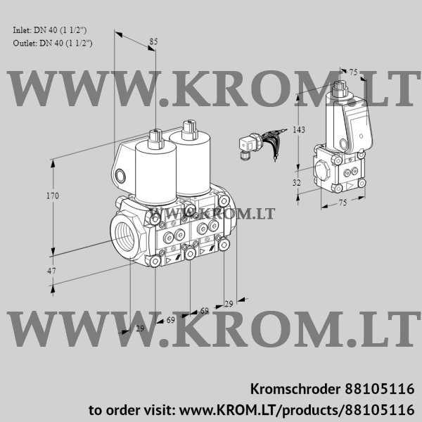 Kromschroder VCS 2E40R/40R05NNWL/PPBS/PPPP, 88105116 double solenoid valve, 88105116