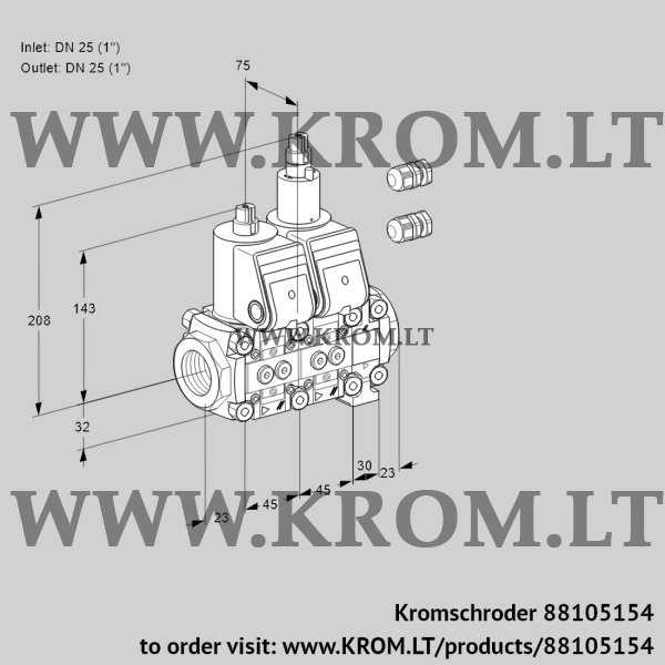 Kromschroder VCS 1E25R/25R05NLVWR3/PPPP/PPPP, 88105154 double solenoid valve, 88105154