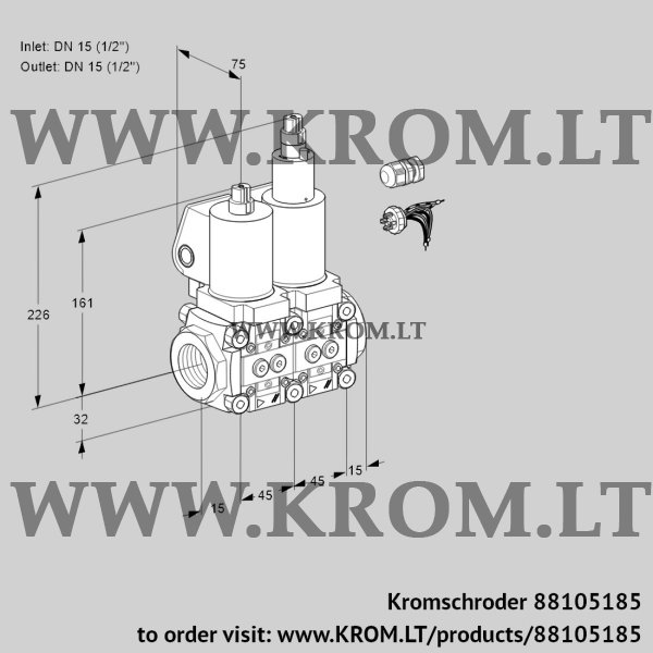 Kromschroder VCS 1E15R/15R05NLKGL7/PPPP/PPPP, 88105185 double solenoid valve, 88105185