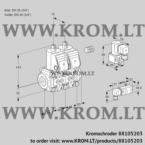 Kromschroder VCS 1E20R/20R05NNWR/PP-4/PPBY, 88105203 double solenoid valve, 88105203