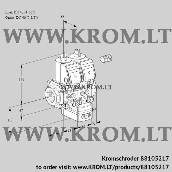 Kromschroder VCH 2E40R/40R05NHEWR/PPPP/PPPP, 88105217 flow rate regulator, 88105217