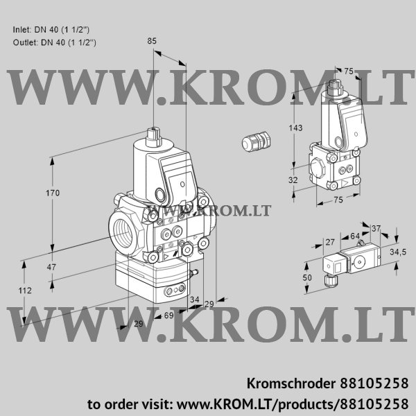 Kromschroder VAG 2E40R/40R05GEVWR/3-/ZS, 88105258 air/gas ratio control, 88105258