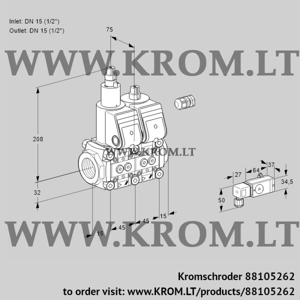 Kromschroder VCS 1E15R/15R05LNWR/-2PP/PPPP, 88105262 double solenoid valve, 88105262