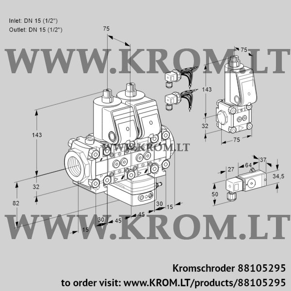 Kromschroder VCH 1E15R/15R05F2NHEVWR6/3-PP/BSPP, 88105295 flow rate regulator, 88105295