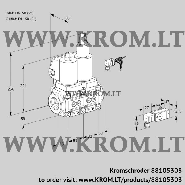 Kromschroder VCS 3E50R/50R05NLQSL/PPPP/3-PP, 88105303 double solenoid valve, 88105303