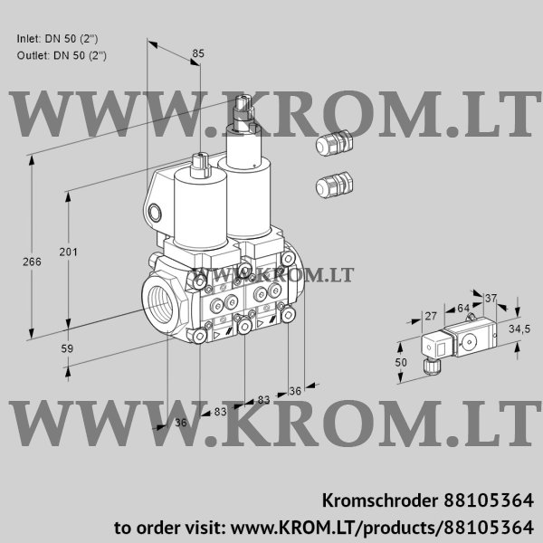 Kromschroder VCS 3E50R/50R05NLQSL3/PPPP/3-PP, 88105364 double solenoid valve, 88105364