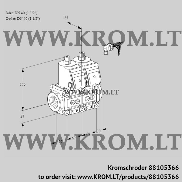 Kromschroder VCS 2E40R/40R05NNKR/PPPP/PPPP, 88105366 double solenoid valve, 88105366