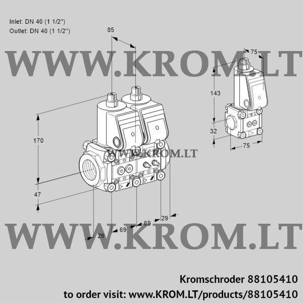 Kromschroder VCS 2E40R/40R05NNWR/PPMM/PPBS, 88105410 double solenoid valve, 88105410