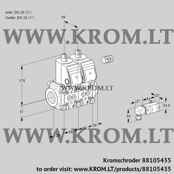 Kromschroder VCS 2E25R/25R05NNWR/-3PP/PPPP, 88105435 double solenoid valve, 88105435