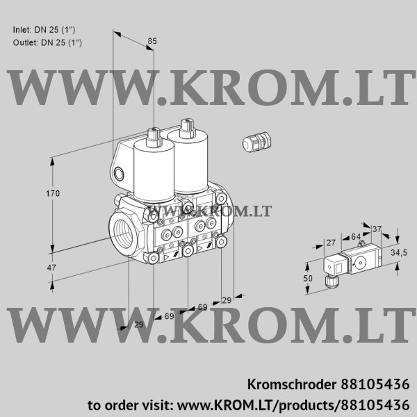 Kromschroder VCS 2E25R/25R05NNWL/PPPP/-3PP, 88105436 double solenoid valve, 88105436