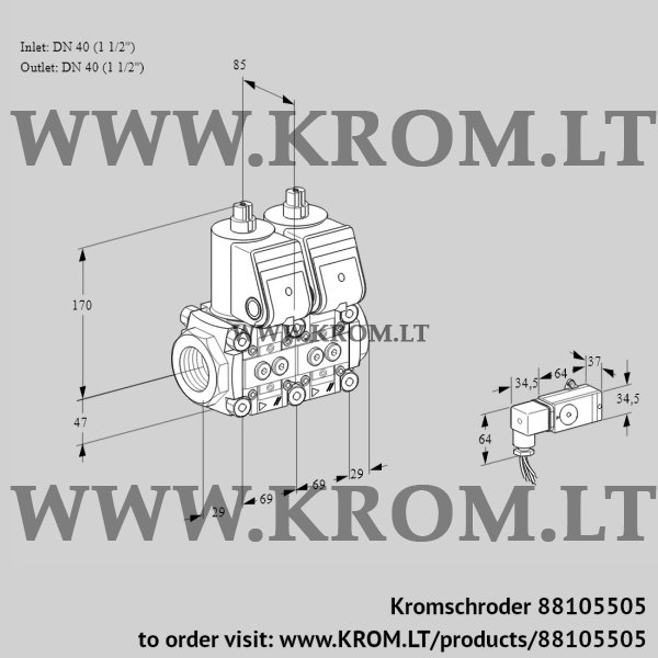 Kromschroder VCS 2T40N/40N05NNQR/2-PP/PPPP, 88105505 double solenoid valve, 88105505