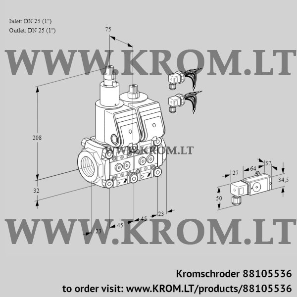 Kromschroder VCS 1E25R/25R05LNWR6/-3PP/PPPP, 88105536 double solenoid valve, 88105536