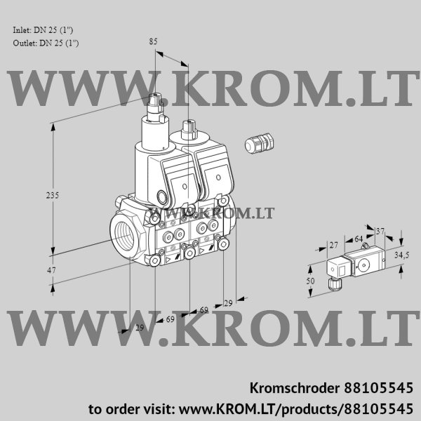 Kromschroder VCS 2E25R/25R05LNWR/-2PP/PPPP, 88105545 double solenoid valve, 88105545